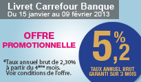 Livret Carrefour Banque à 5,2 % taux annuel brut garanti sur 3 mois