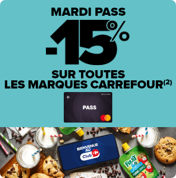 - 15% sur toutes les marques Carrefour lors de la journée PASS