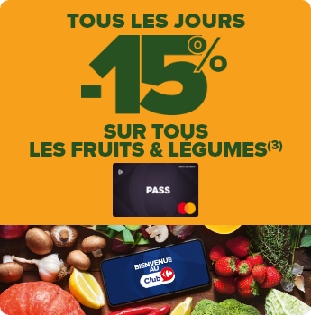 - 15% sur toutes les fruits et légumes lors de la journée PASS